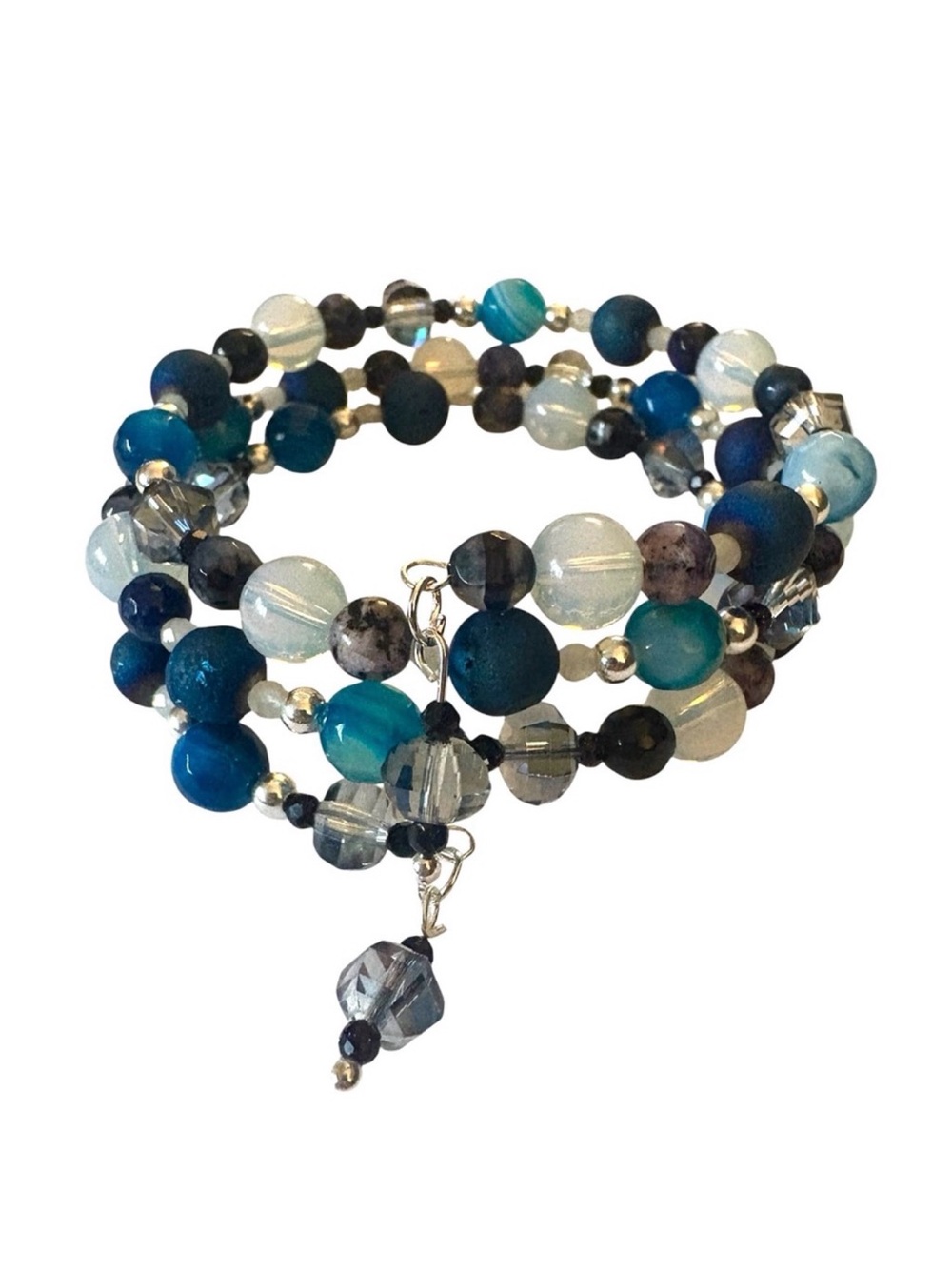 Blue Goldstone, Druzy Agate, Labradorite,Faceted Agate and Crystal Wrap Bracelet